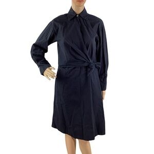 Vince Long Sleeve Wrap Shirt Dress Navy Blue Cotton Collared Workwear Size 4
